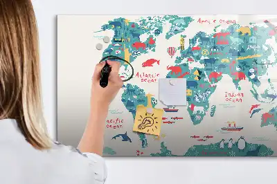 Schreib-Magnettafel mit illustrierter Weltkarte