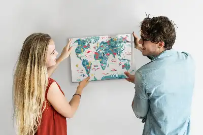 Schreib-Magnettafel mit illustrierter Weltkarte