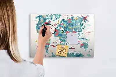 Schreib-Magnettafel mit illustrierter Weltkarte