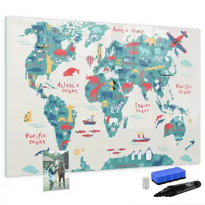 Schreib-Magnettafel mit illustrierter Weltkarte