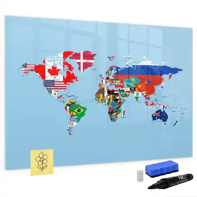 Beschreibbare Magnettafel mit Weltkartenmotiv und Flaggen