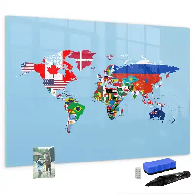 Beschreibbare Magnettafel mit Weltkartenmotiv und Flaggen