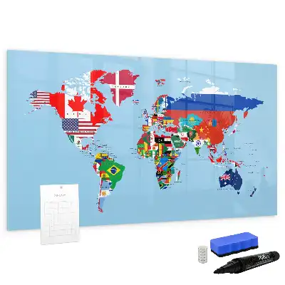 Beschreibbare Magnettafel mit Weltkartenmotiv und Flaggen