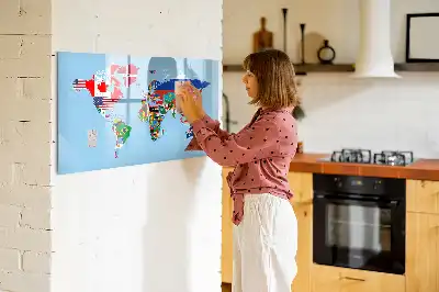 Beschreibbare Magnettafel mit Weltkartenmotiv und Flaggen