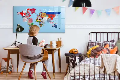 Beschreibbare Magnettafel mit Weltkartenmotiv und Flaggen