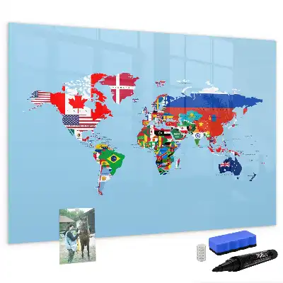 Beschreibbare Magnettafel mit Weltkartenmotiv und Flaggen