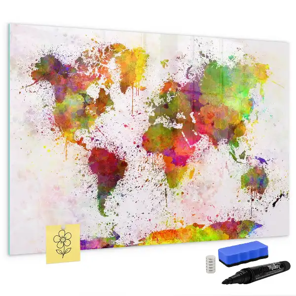 Schreib-Magnettafel mit Aquarell-Weltkarte Motiv