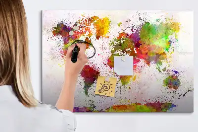Schreib-Magnettafel mit Aquarell-Weltkarte Motiv