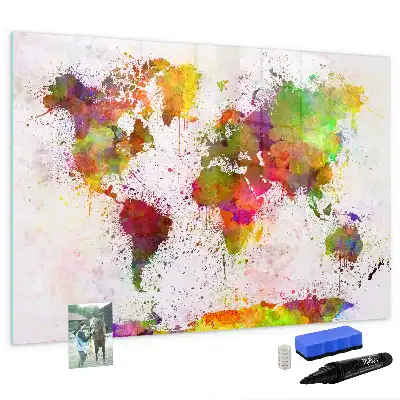Schreib-Magnettafel mit Aquarell-Weltkarte Motiv