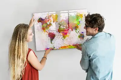 Schreib-Magnettafel mit Aquarell-Weltkarte Motiv