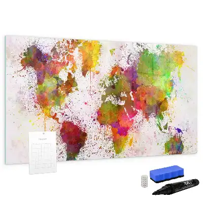 Schreib-Magnettafel mit Aquarell-Weltkarte Motiv