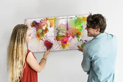 Schreib-Magnettafel mit Aquarell-Weltkarte Motiv