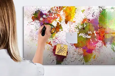 Schreib-Magnettafel mit Aquarell-Weltkarte Motiv
