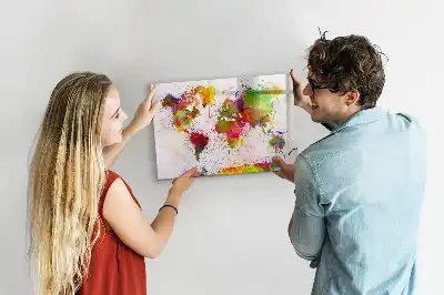 Schreib-Magnettafel mit Aquarell-Weltkarte Motiv
