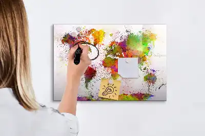 Schreib-Magnettafel mit Aquarell-Weltkarte Motiv