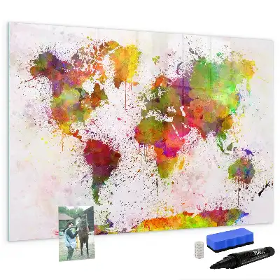 Schreib-Magnettafel mit Aquarell-Weltkarte Motiv