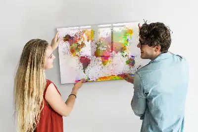 Schreib-Magnettafel mit Aquarell-Weltkarte Motiv