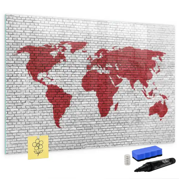 Magnetische Schreibtafel Motiv Weltkarte auf Ziegelwand