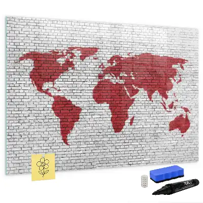 Magnetische Schreibtafel Motiv Weltkarte auf Ziegelwand