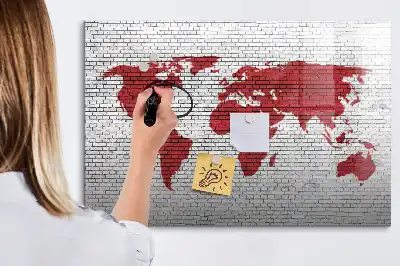 Magnetische Schreibtafel Motiv Weltkarte auf Ziegelwand