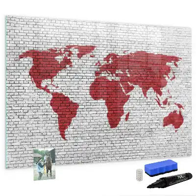Magnetische Schreibtafel Motiv Weltkarte auf Ziegelwand
