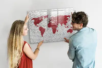 Magnetische Schreibtafel Motiv Weltkarte auf Ziegelwand