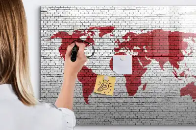 Magnetische Schreibtafel Motiv Weltkarte auf Ziegelwand