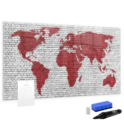 Magnetische Schreibtafel Motiv Weltkarte auf Ziegelwand