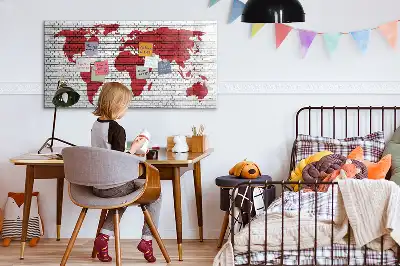 Magnetische Schreibtafel Motiv Weltkarte auf Ziegelwand