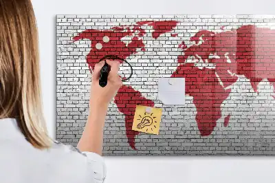 Magnetische Schreibtafel Motiv Weltkarte auf Ziegelwand