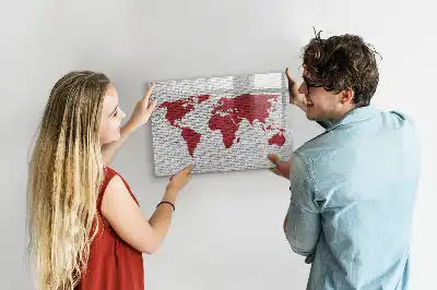 Magnetische Schreibtafel Motiv Weltkarte auf Ziegelwand