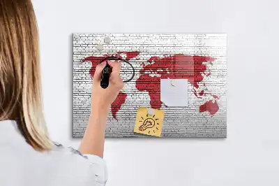 Magnetische Schreibtafel Motiv Weltkarte auf Ziegelwand