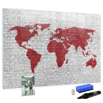 Magnetische Schreibtafel Motiv Weltkarte auf Ziegelwand