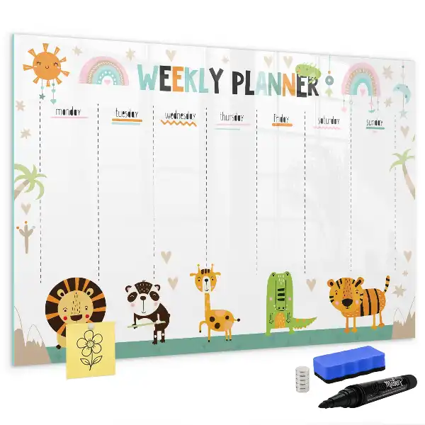 Magnetischer Wochenplaner mit Tiermotiven beschreibbare Tafel