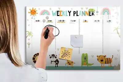 Magnetischer Wochenplaner mit Tiermotiven beschreibbare Tafel