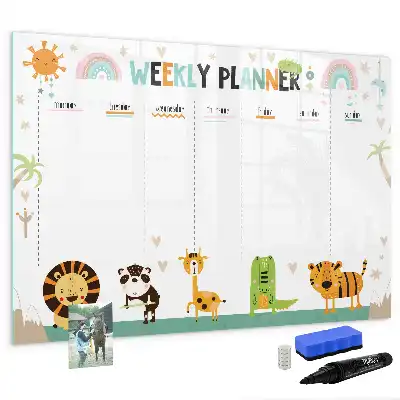 Magnetischer Wochenplaner mit Tiermotiven beschreibbare Tafel