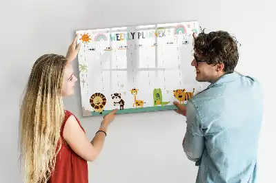 Magnetischer Wochenplaner mit Tiermotiven beschreibbare Tafel