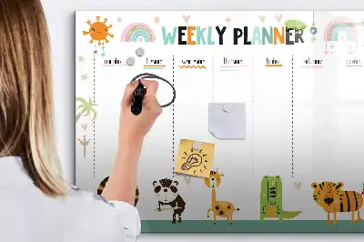 Magnetischer Wochenplaner mit Tiermotiven beschreibbare Tafel