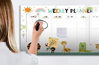 Magnetischer Wochenplaner mit Tiermotiven beschreibbare Tafel