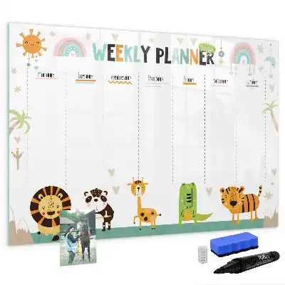Magnetischer Wochenplaner mit Tiermotiven beschreibbare Tafel