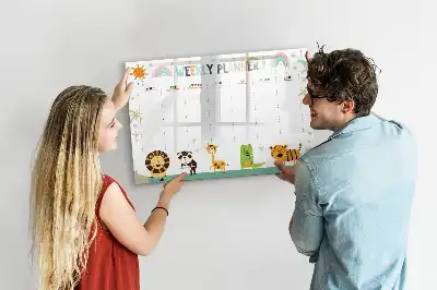 Magnetischer Wochenplaner mit Tiermotiven beschreibbare Tafel