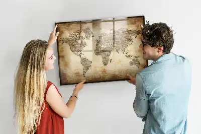 Schreib-Magnettafel mit Motiv Alte Weltkarte