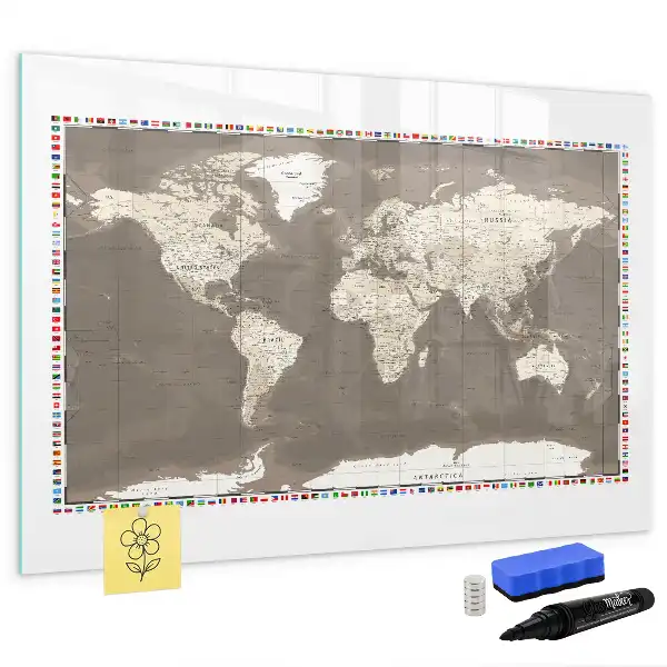 Beschreibbare Magnettafel in Form einer braunen Weltkarte