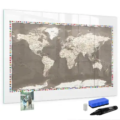 Beschreibbare Magnettafel in Form einer braunen Weltkarte