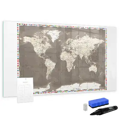 Beschreibbare Magnettafel in Form einer braunen Weltkarte