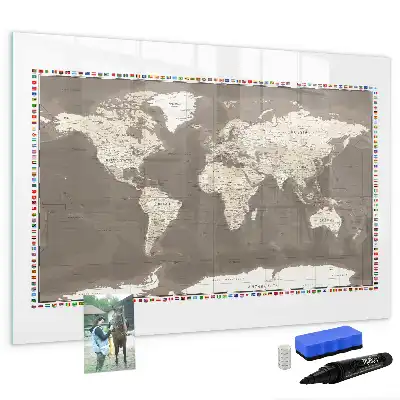 Beschreibbare Magnettafel in Form einer braunen Weltkarte