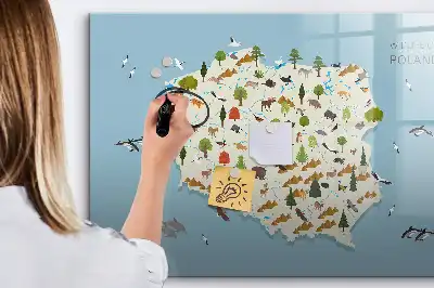 Magnettafel mit Tierkarte von Polen beschreibbare Ausführung