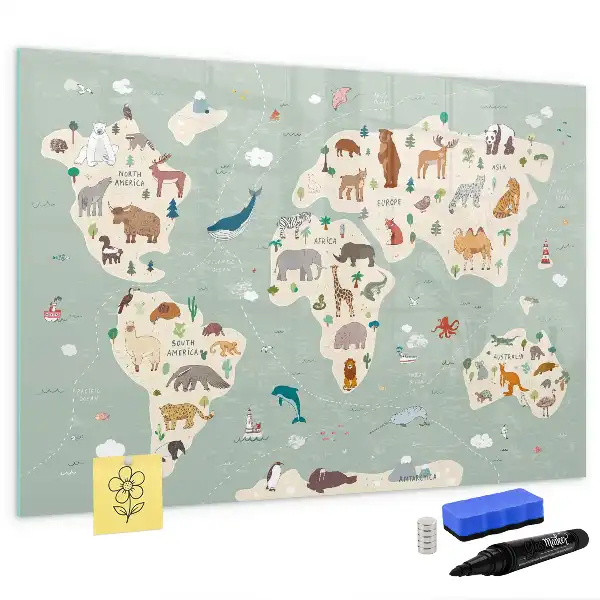 Beschreibbare Magnettafel in Form einer Tierweltkarte
