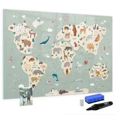 Beschreibbare Magnettafel in Form einer Tierweltkarte