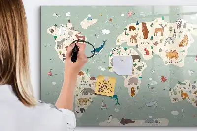 Beschreibbare Magnettafel in Form einer Tierweltkarte